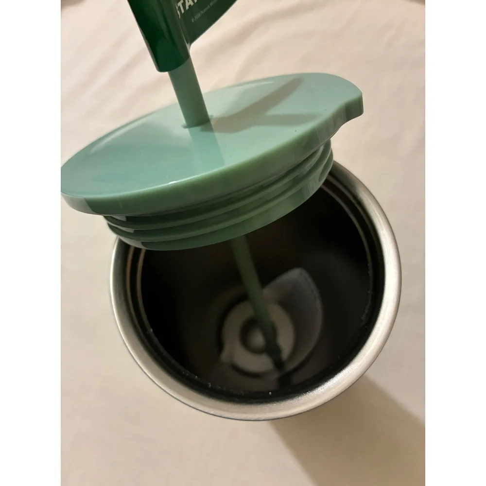 Starbucks Peanuts Snoopy Lucy Cold Cup Tumbler 24oz Sage Green Stainless Steel